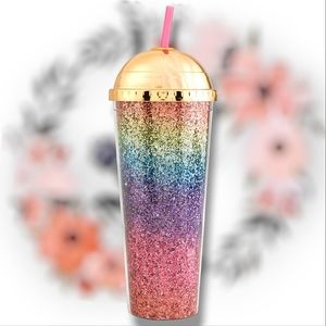 Venti Glitter Rainbow 24oz Gold Dome Tumbler